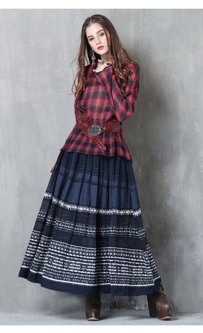 Embroidered Striped Patchwork Skirt