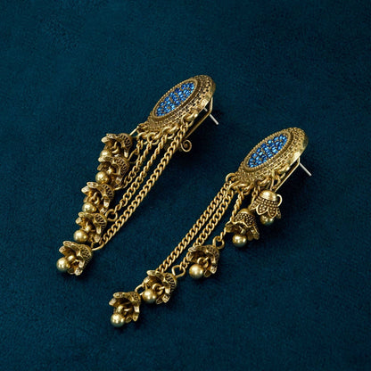 Vintage Metallic Flower Tassel Earrings