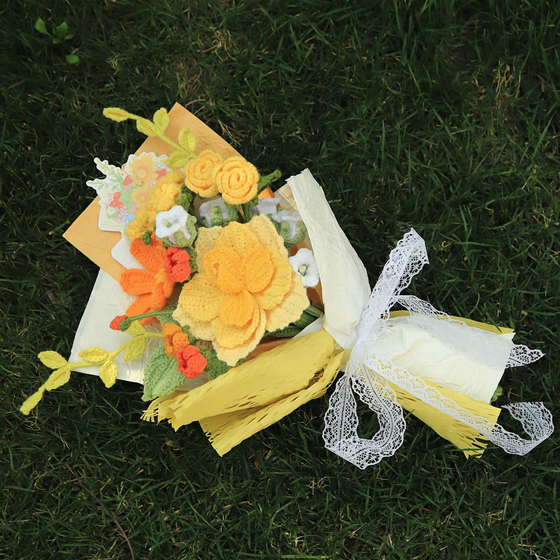 Handmade Knitted Rose Yarn Bouquet