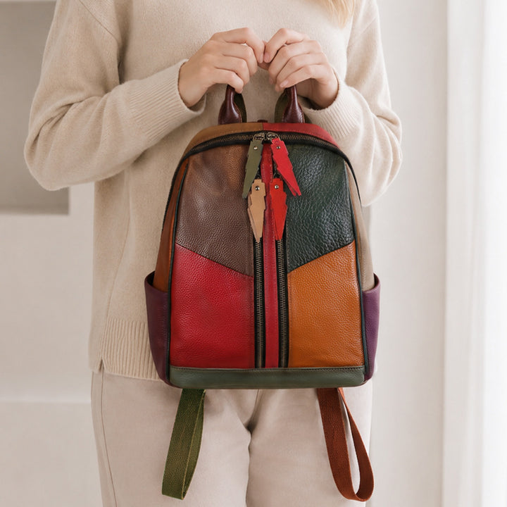 Patchwork-Rucksack aus Leder mit Farbblockdesign