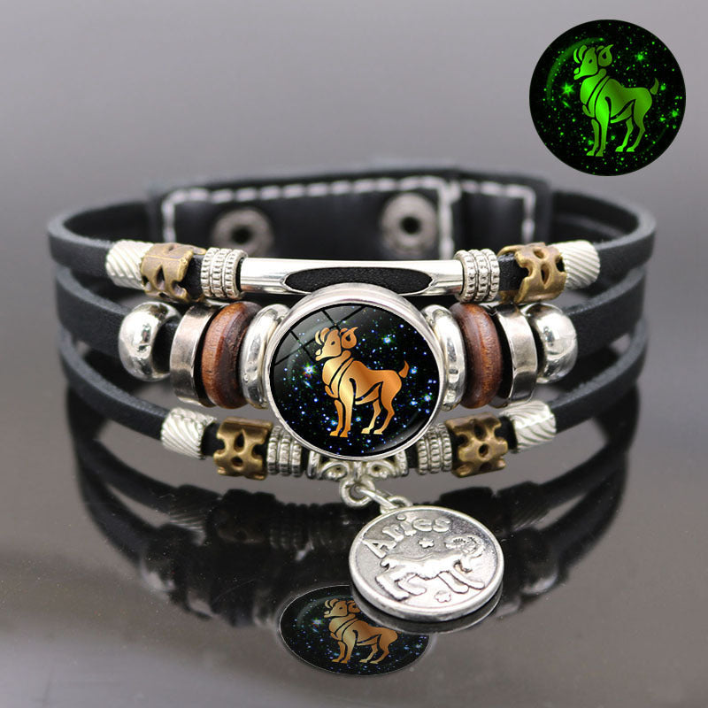 Luminous 12 Constellation Leather Creative Bracelet