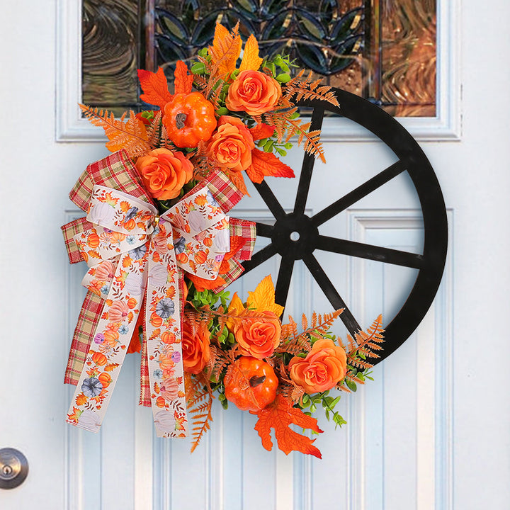 Porch Window Home Decor Pumpkin Cart Wreath