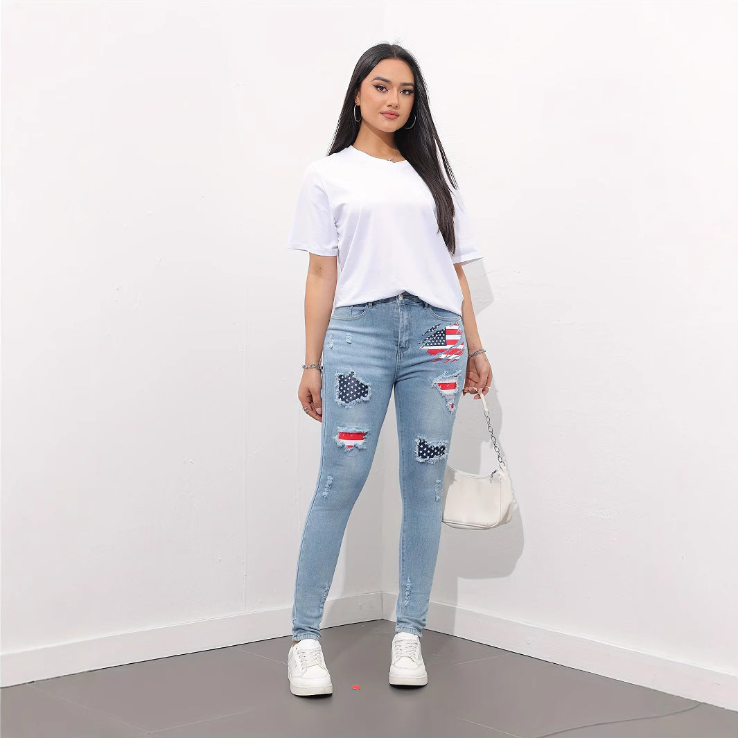 Trendy Patchwork Colorblock Printed Jeans