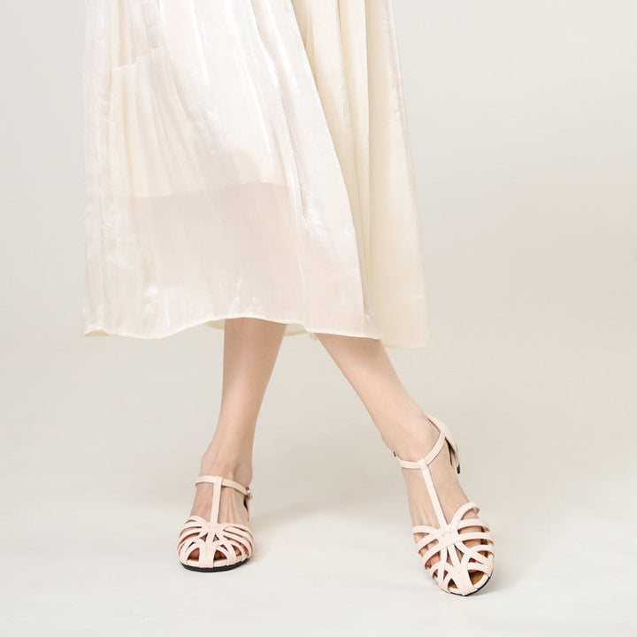 Woven Cutout Closed-Toe Flat Sandals