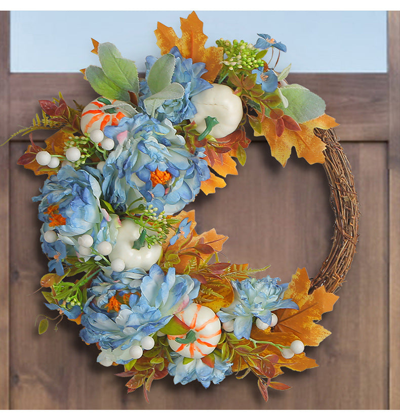 Porch Window Home Decor Pumpkin Cart Wreath