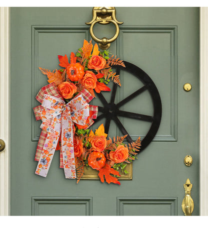 Porch Window Home Decor Pumpkin Cart Wreath