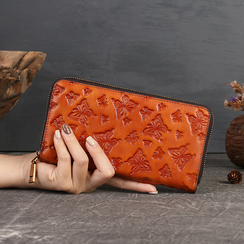 Vintage Butterfly Embossed Long Wallet