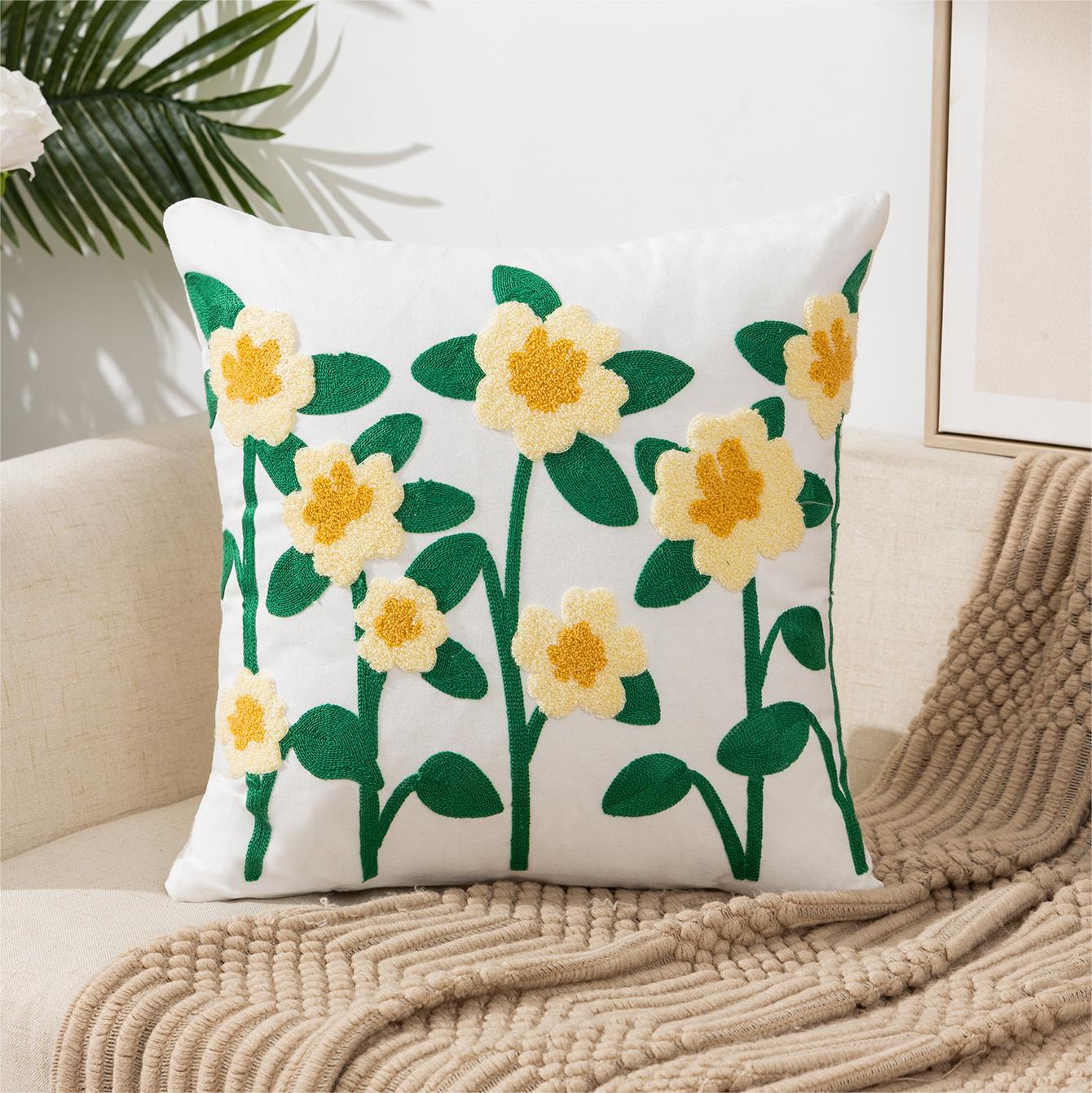 Embroidered Flower Modern Minimalist Sofa Pillow(Pillow inserts included)