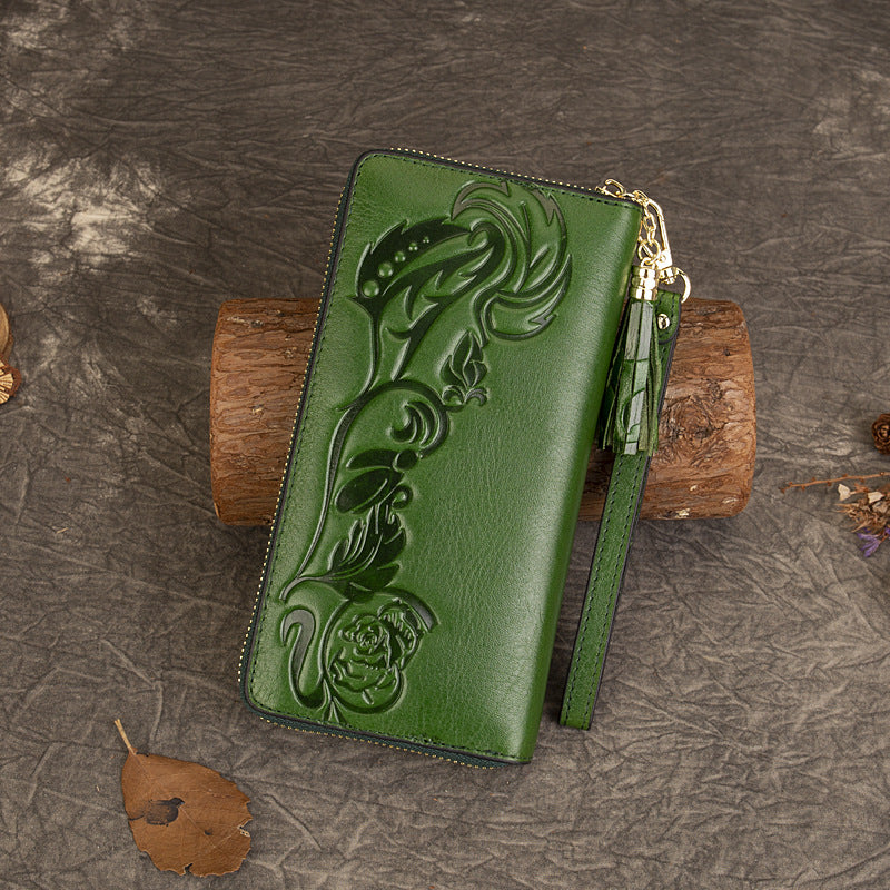 Vintage Rose Scroll Embossed Long Wallet
