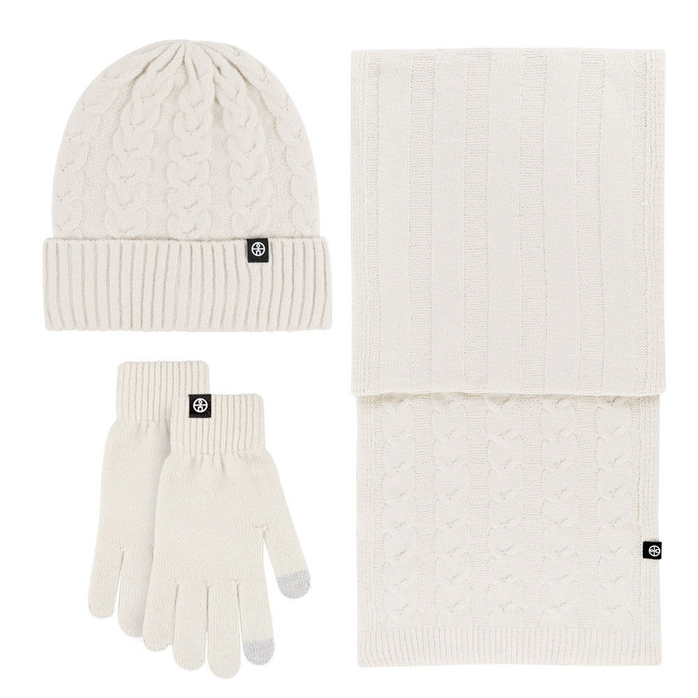 Solid Color Warm Hat, Scarf, and Gloves Set