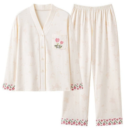 Spring/Autumn Season Cotton Long Sleeve V-neck Cardigan Home Wear Pajamas