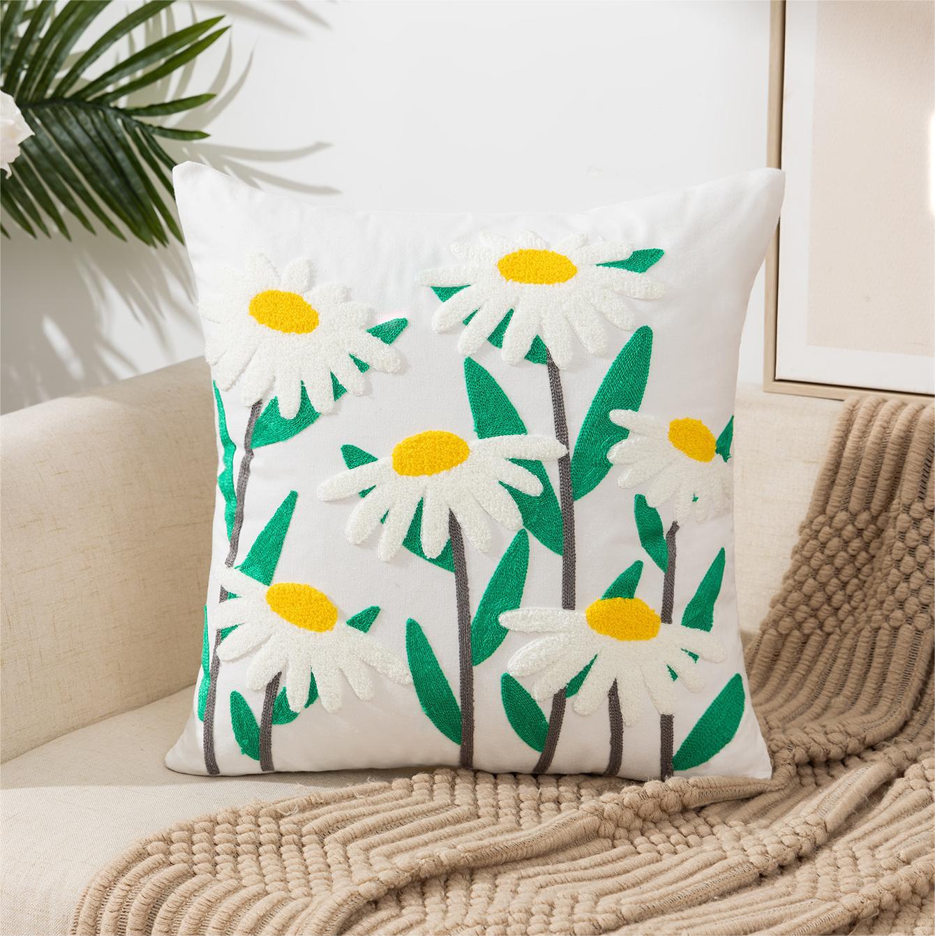 Flor bordada Modern Minimalist Sofá travesseiro (inserções de travesseiro incluídas)