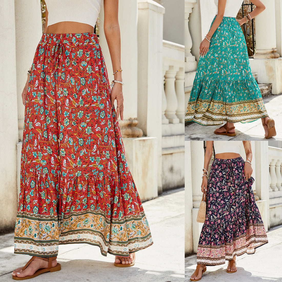 Printed Split Beach Vacation Skirt