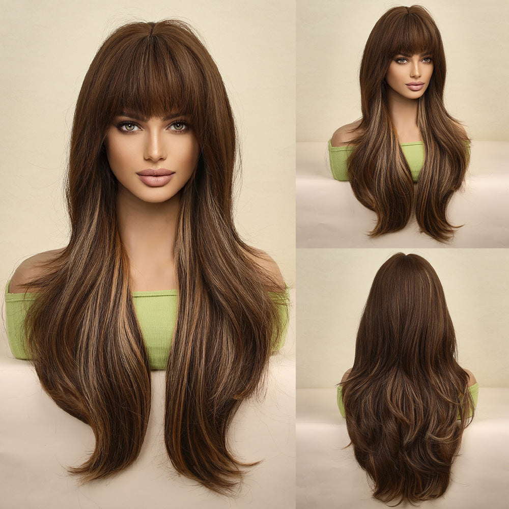 Gradual Golden Brown Long Hair with Full Bangs Wig