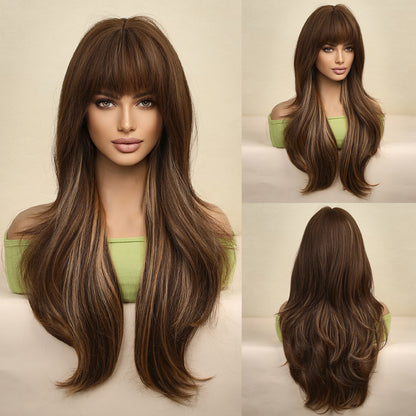 Gradual Golden Brown Long Hair with Full Bangs Wig