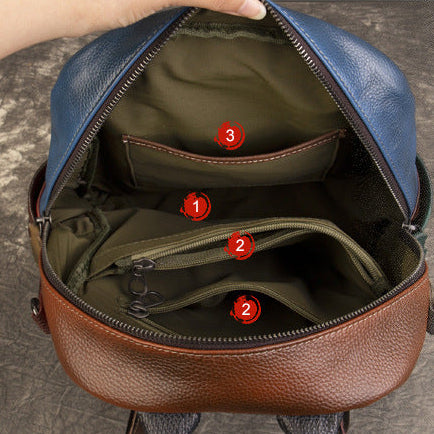Lässiger Colorblock-Rucksack aus echtem Leder