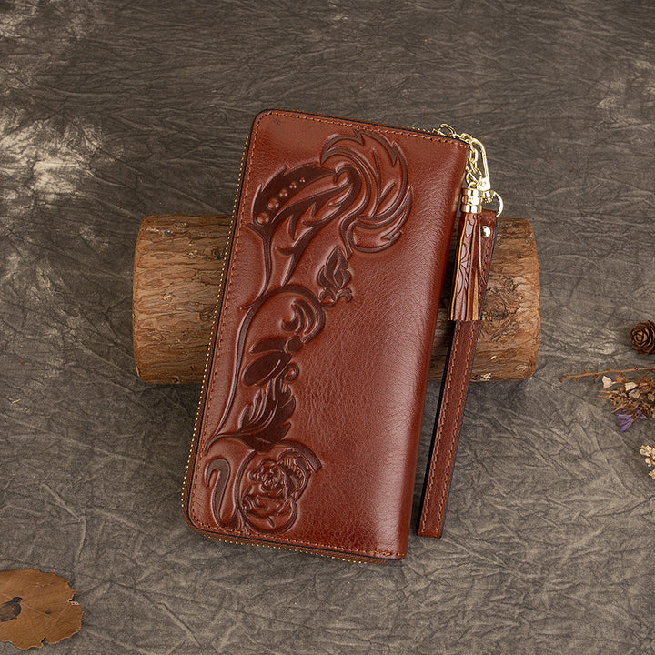 Vintage Rose Scroll Embossed Long Wallet