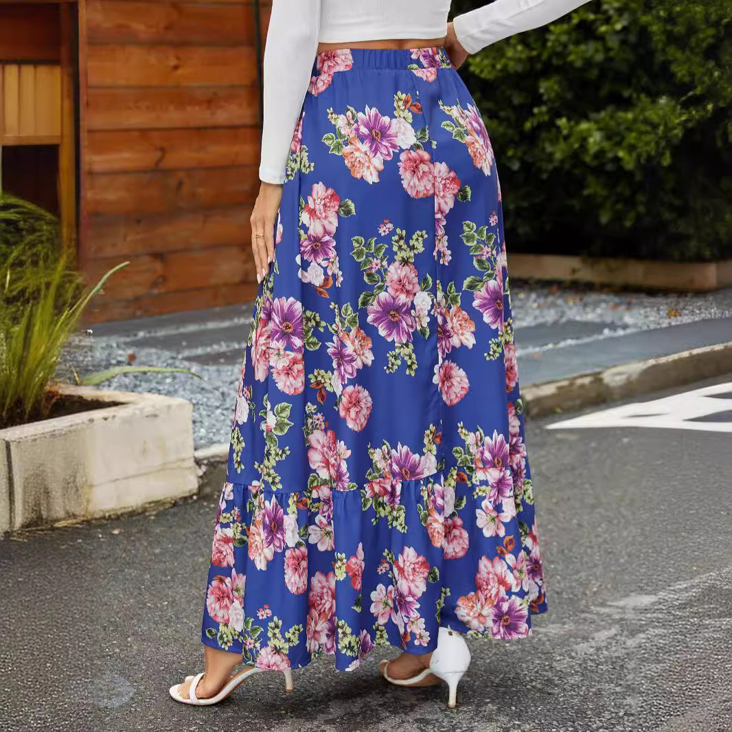 Vintage Floral Ruffled Patchwork Maxi Skirt
