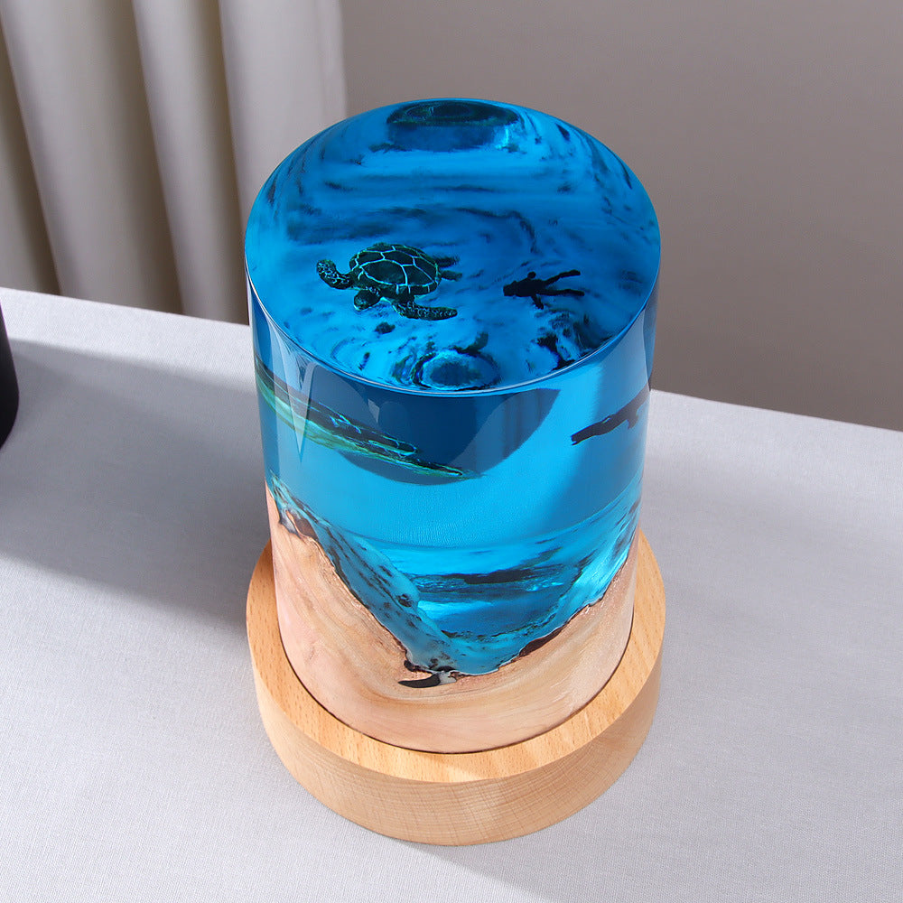 Ocean Diver Creative Cylinder Wooden Resin Night Light