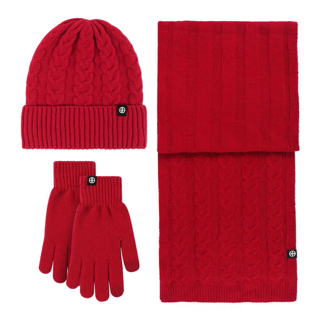 Solid Color Warm Hat, Scarf, and Gloves Set