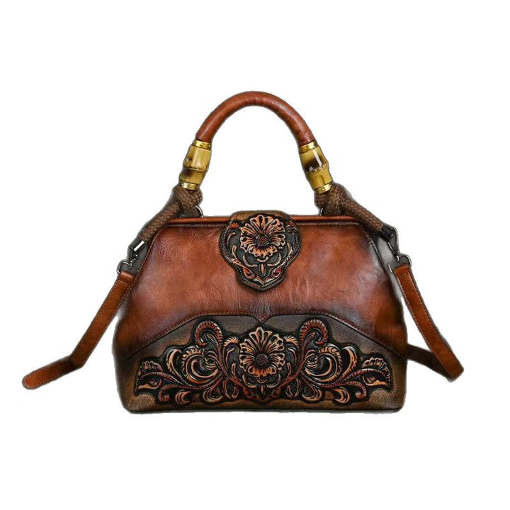 Embossed Carved Leather Casual Shoulder Bag