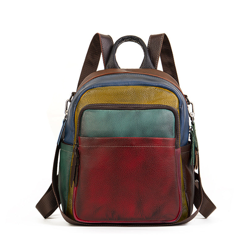 Lässiger Colorblock-Rucksack aus echtem Leder