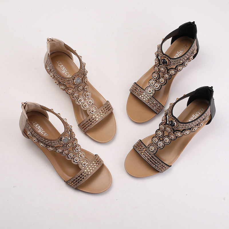 Boho Rhinestone Wedge Sandals
