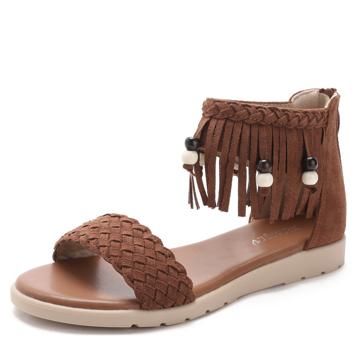Sandalias casuales con flecos tejidos bohemios