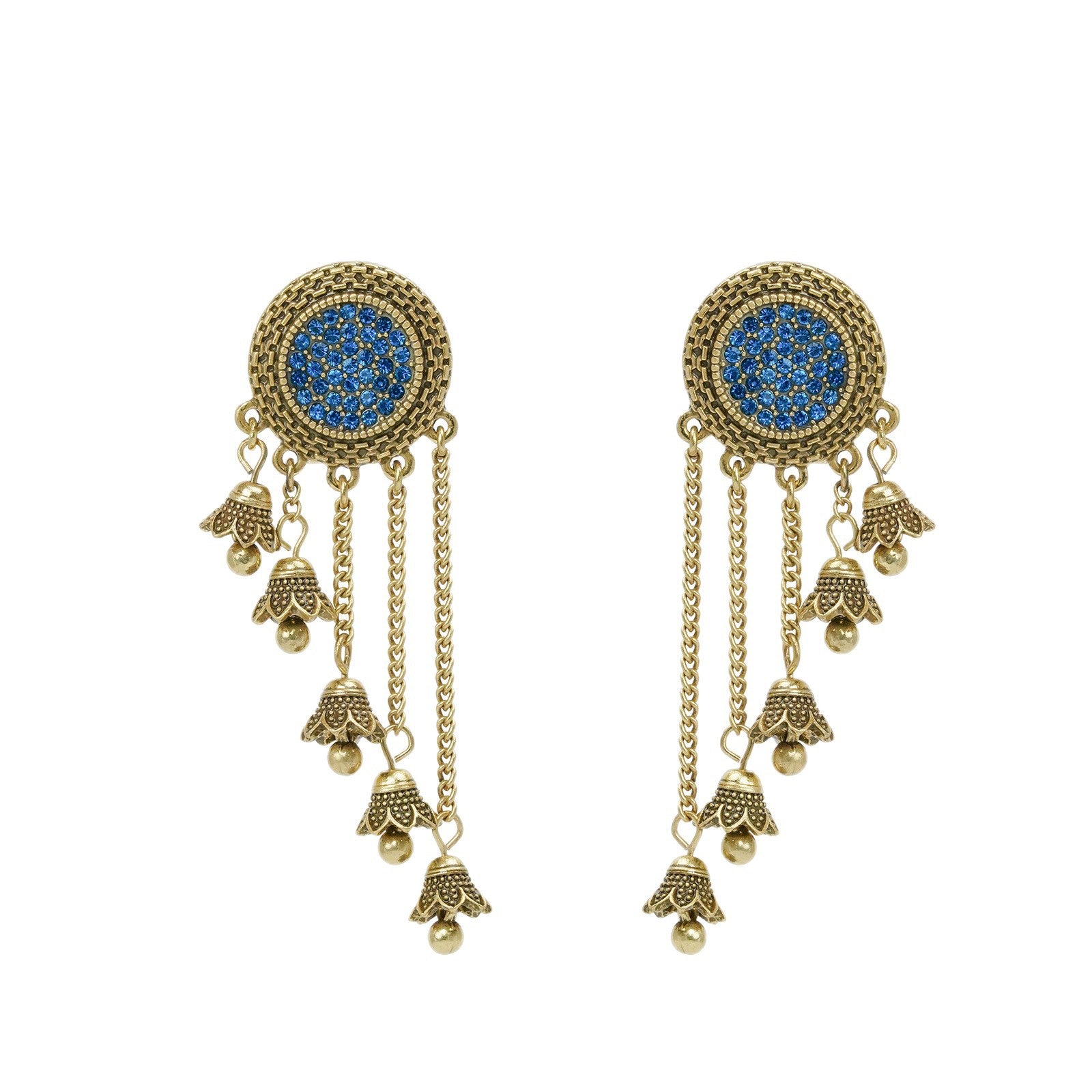 Vintage Metallic Flower Tassel Earrings