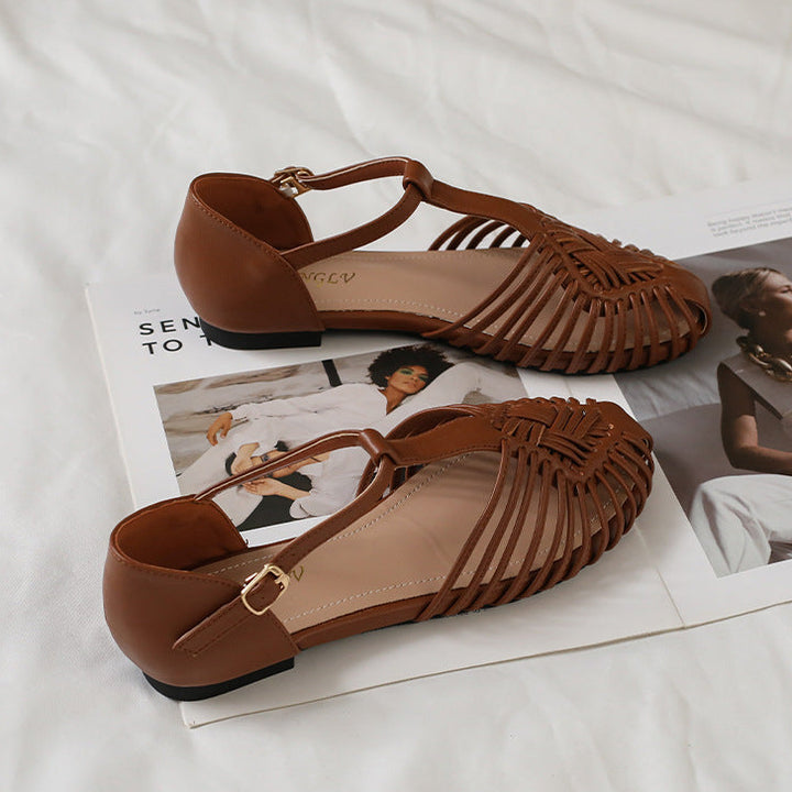 Sandalias planas con abertura y puntera cerrada tejida vintage