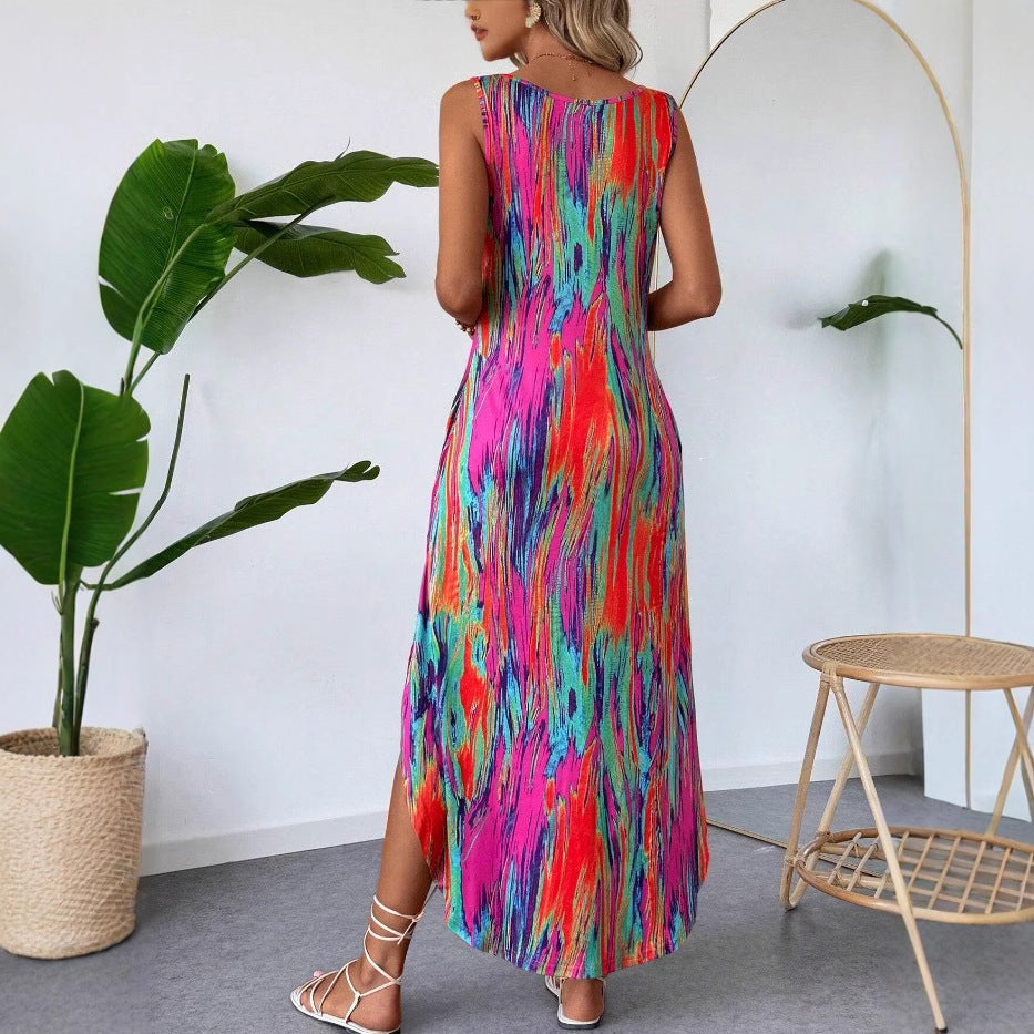 Stylish Printed Sleeveless Slim-Fit Dress