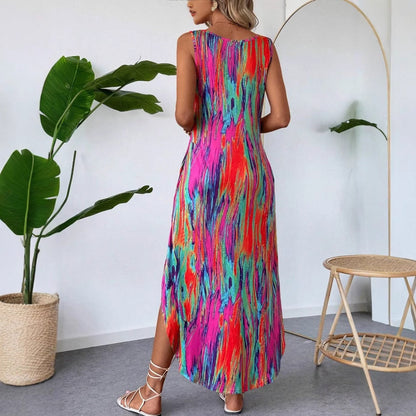 Stylish Printed Sleeveless Slim-Fit Dress