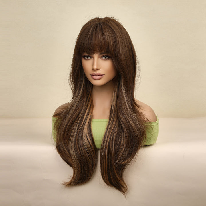 Gradual Golden Brown Long Hair with Full Bangs Wig