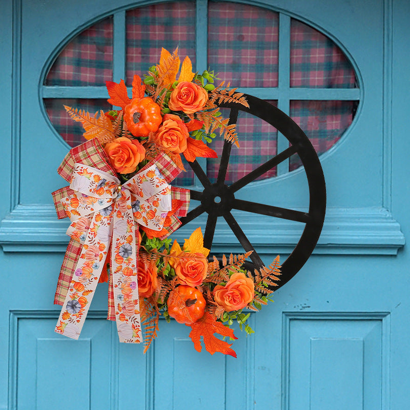 Porch Window Home Decor Pumpkin Cart Wreath