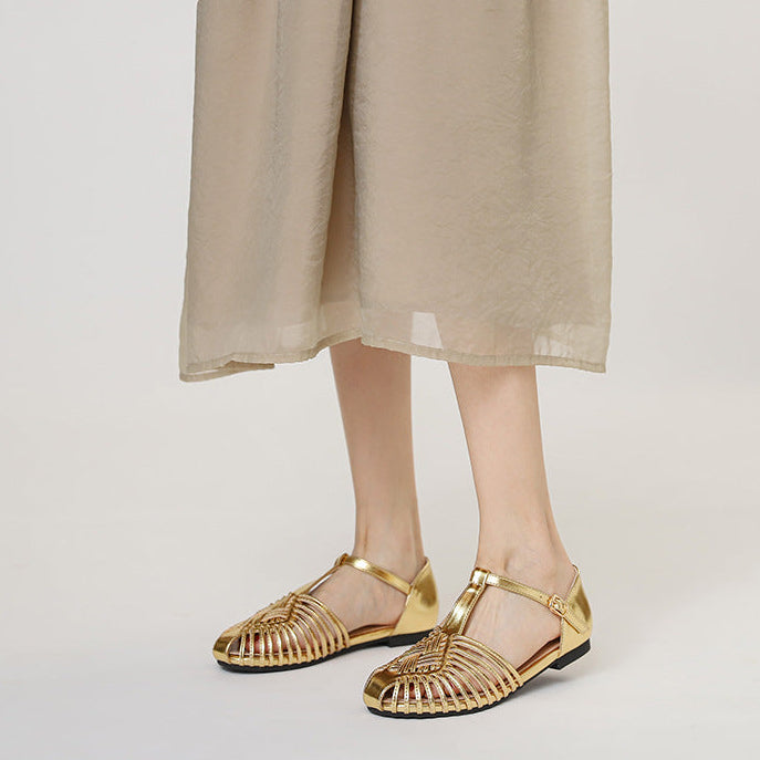 Sandalias planas con abertura y puntera cerrada tejida vintage