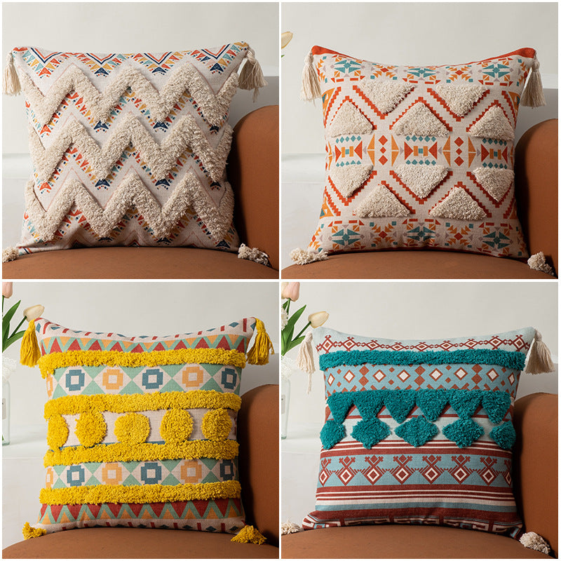 Bohemian Style Home Fringed Cushion(Pillow inserts included)