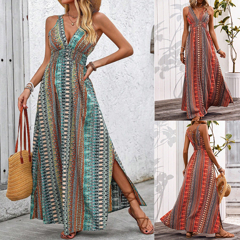 Stylish Sexy Deep V-Neck Beach Vacation Dress