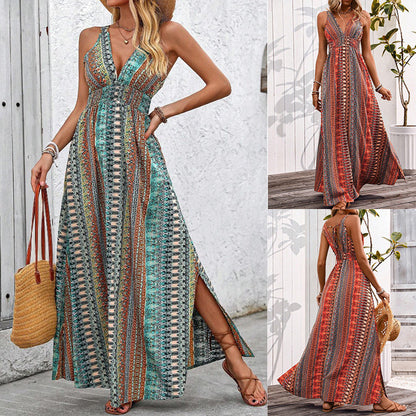 Stylish Sexy Deep V-Neck Beach Vacation Dress