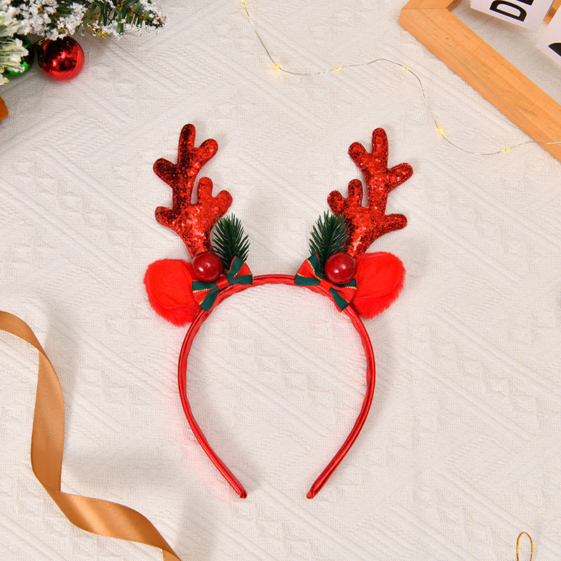 Forest Style Reindeer Christmas Headband with Red Antlers