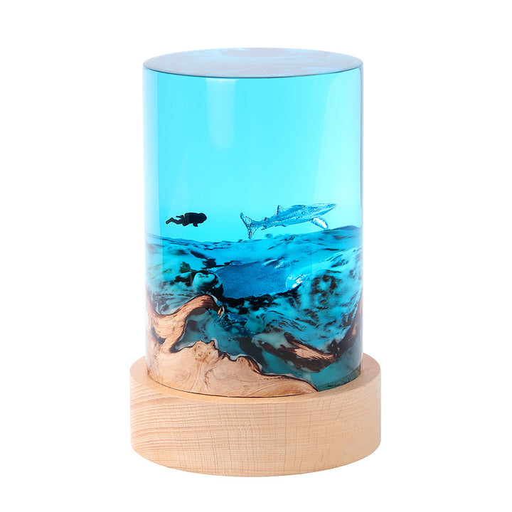 Ocean Diver Creative Cylinder Wooden Resin Night Light
