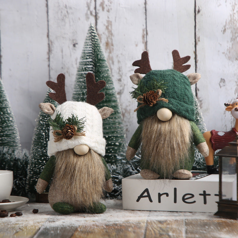 Cute Deer Antler Knitted Dolls - Festive Desktop Decorations