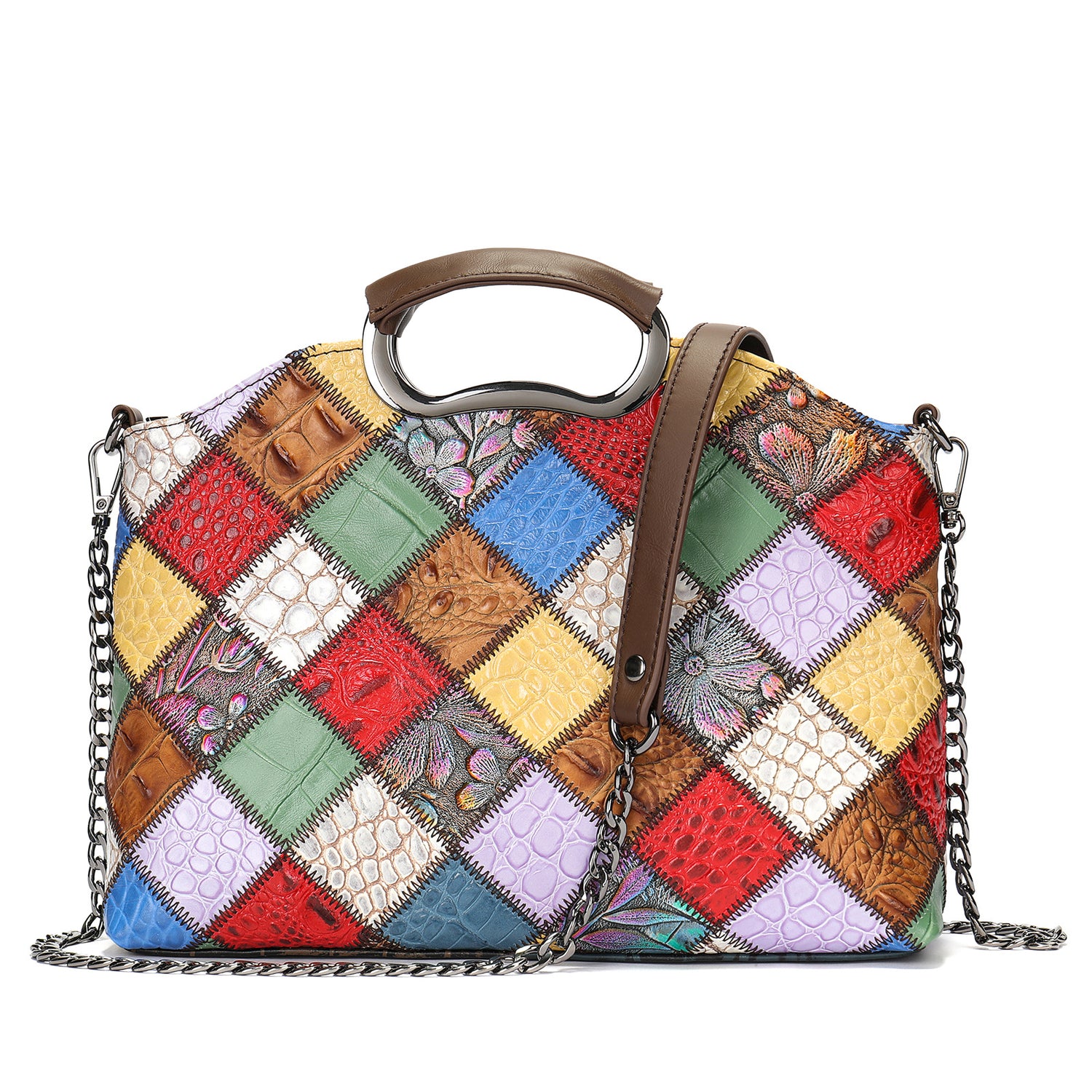 Cowhide Single Shoulder Retro Patchwork Colorful Messenger Bag