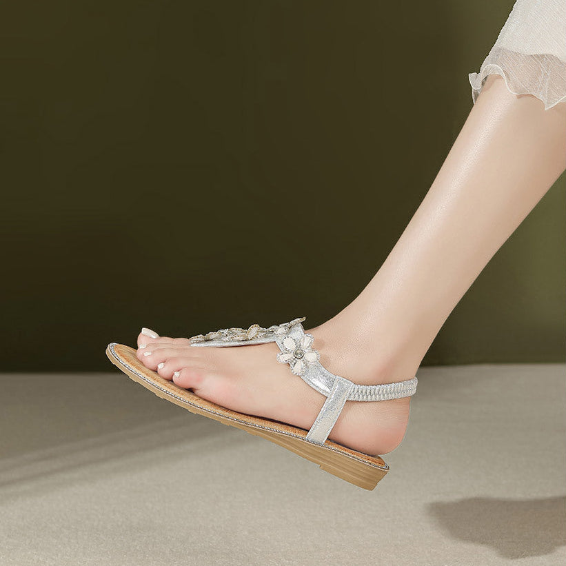 Sandalias planas con diamantes de imitación florales Pop Art