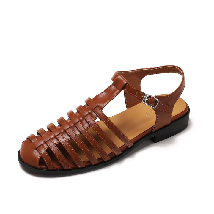Vintage Woven Closed-Toe Square-Toe Roman Sandals