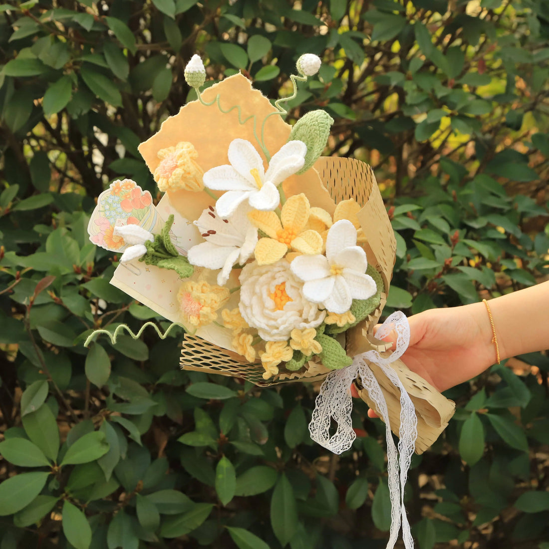 Handmade Tung Blossom Yarn Bouquet