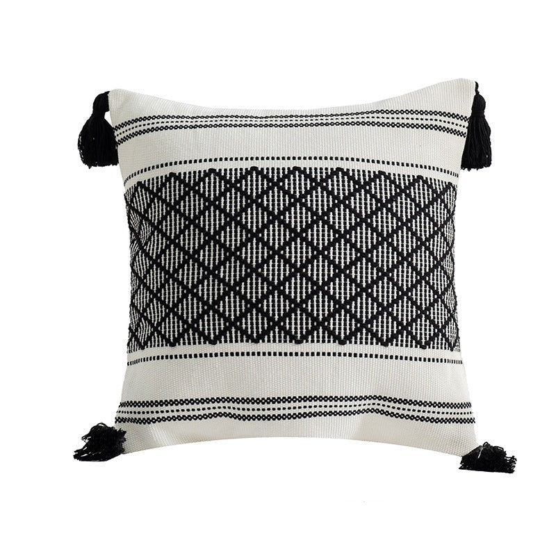 Woven Plaid Fringe Minimalist Pillow(Pillow inserts included)