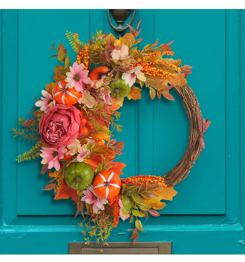 Porch Window Home Decor Pumpkin Cart Wreath