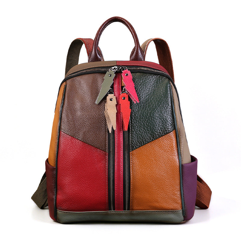 Patchwork-Rucksack aus Leder mit Farbblockdesign