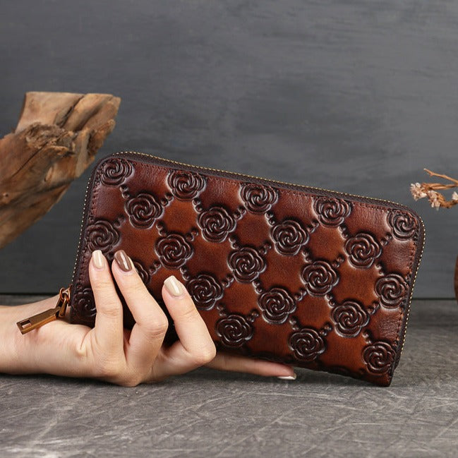 Handcrafted Rose Genuine Leather Fashion Wallet