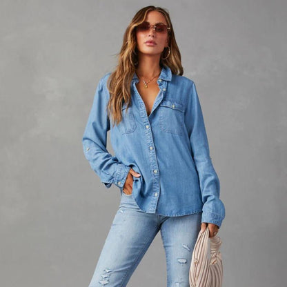 Herbst Casual Long Sleeve Denim Top